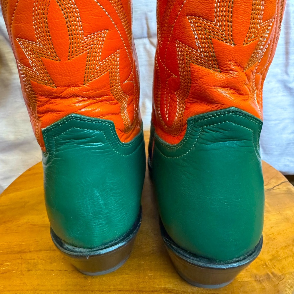 Ferrini Green Orange Leather Cowboy Boots Western Pointed Toe Women’s 7 - Picture 5 of 12